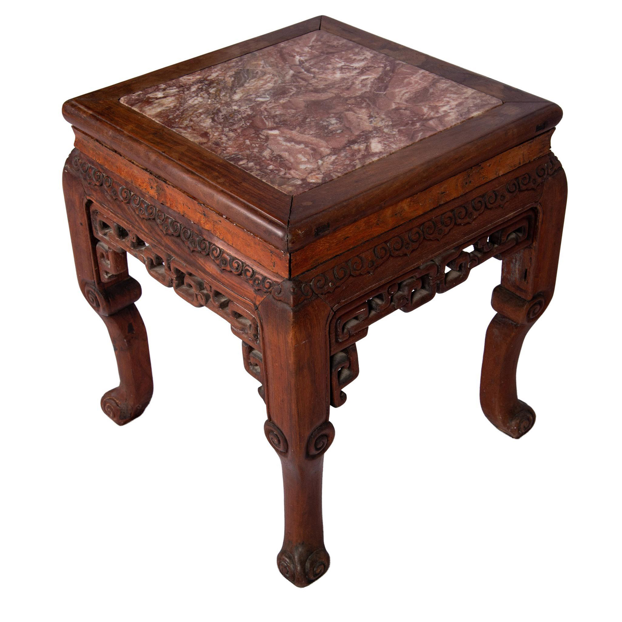 Antique Chinese Side Table in Ebonized Wood with Marble Top - Image 3 of 3