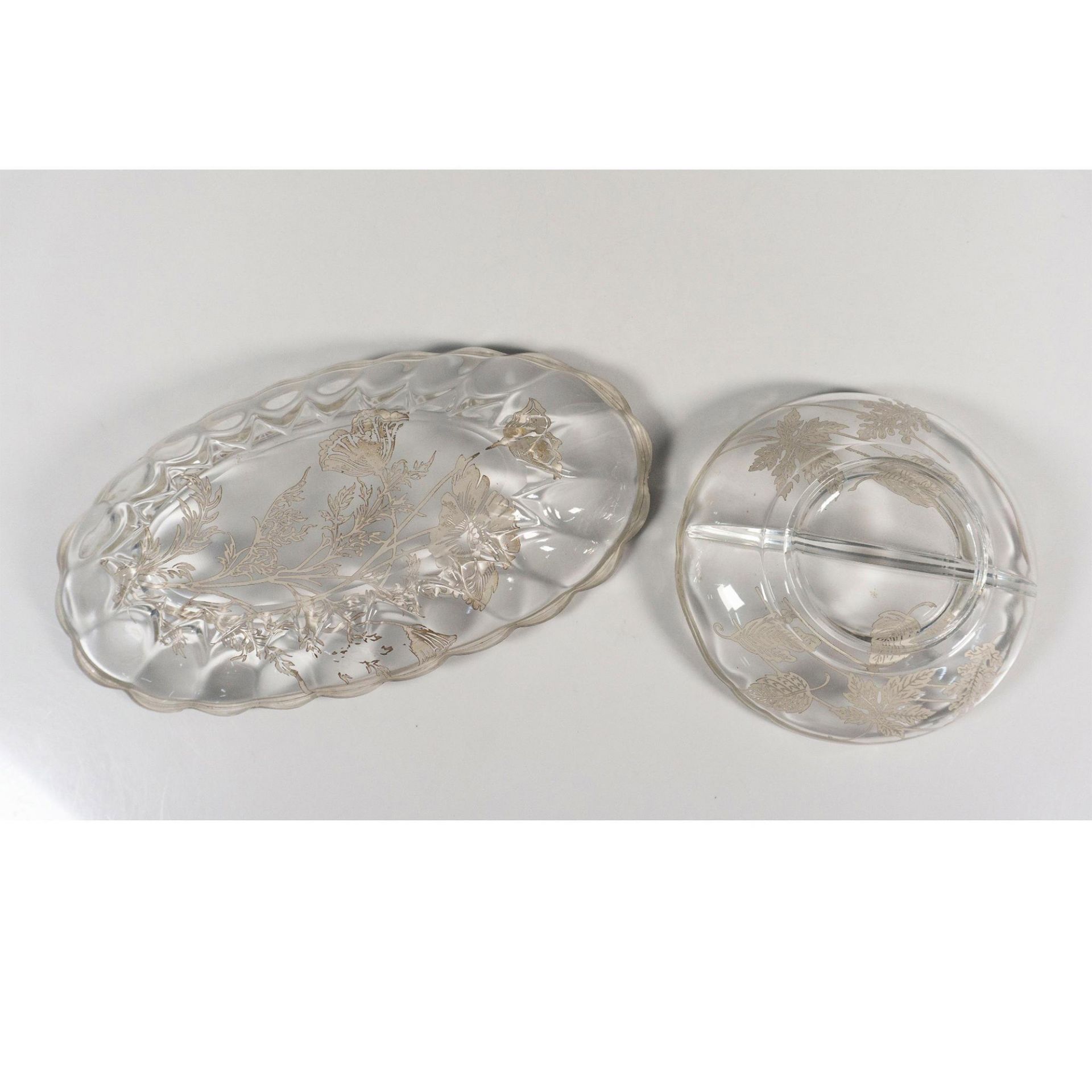 2pc Vintage Glass Silver Floral Dish and Tray - Bild 7 aus 7