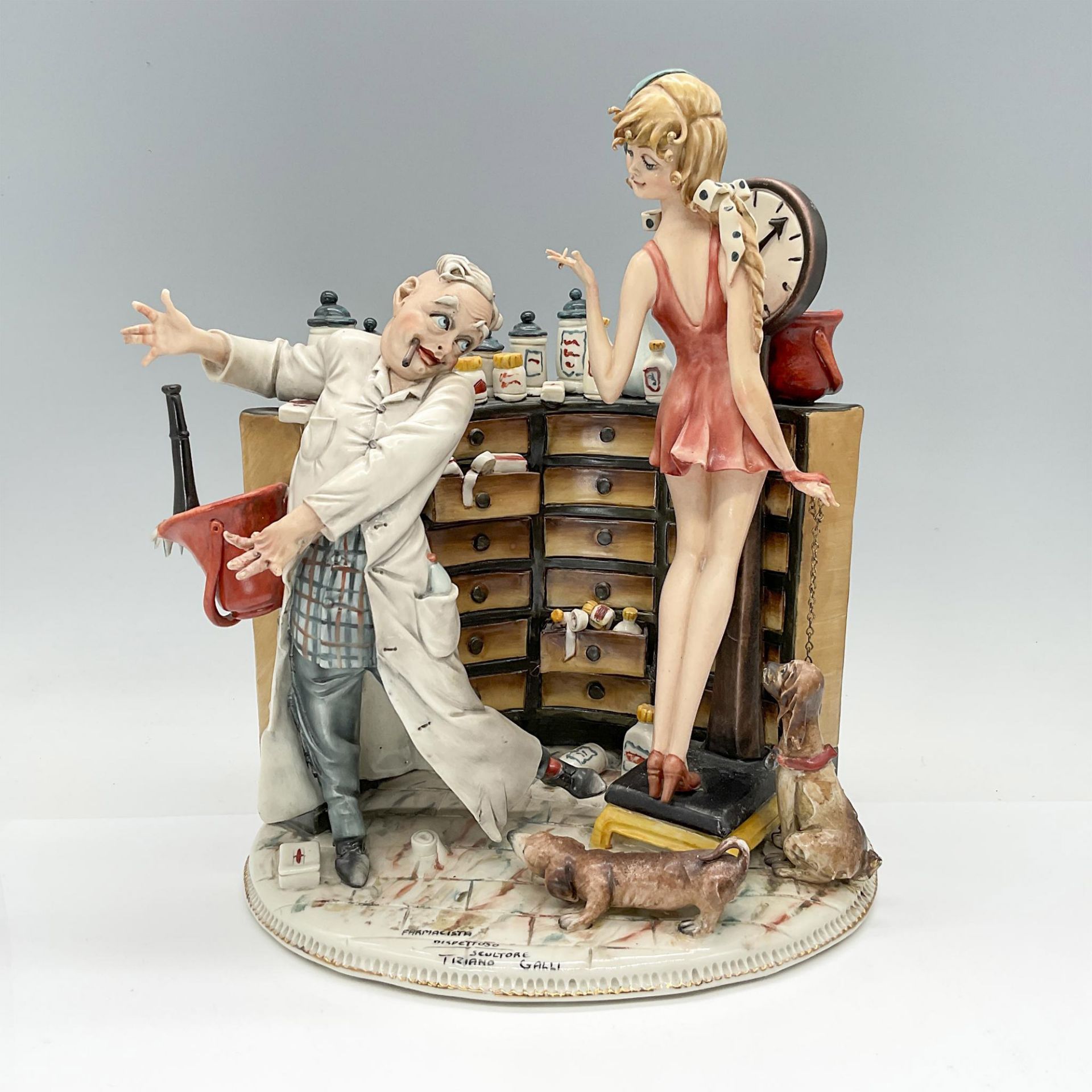 Tiziano Galli Porcelain Figural Scene, Farmacista Dispettoso