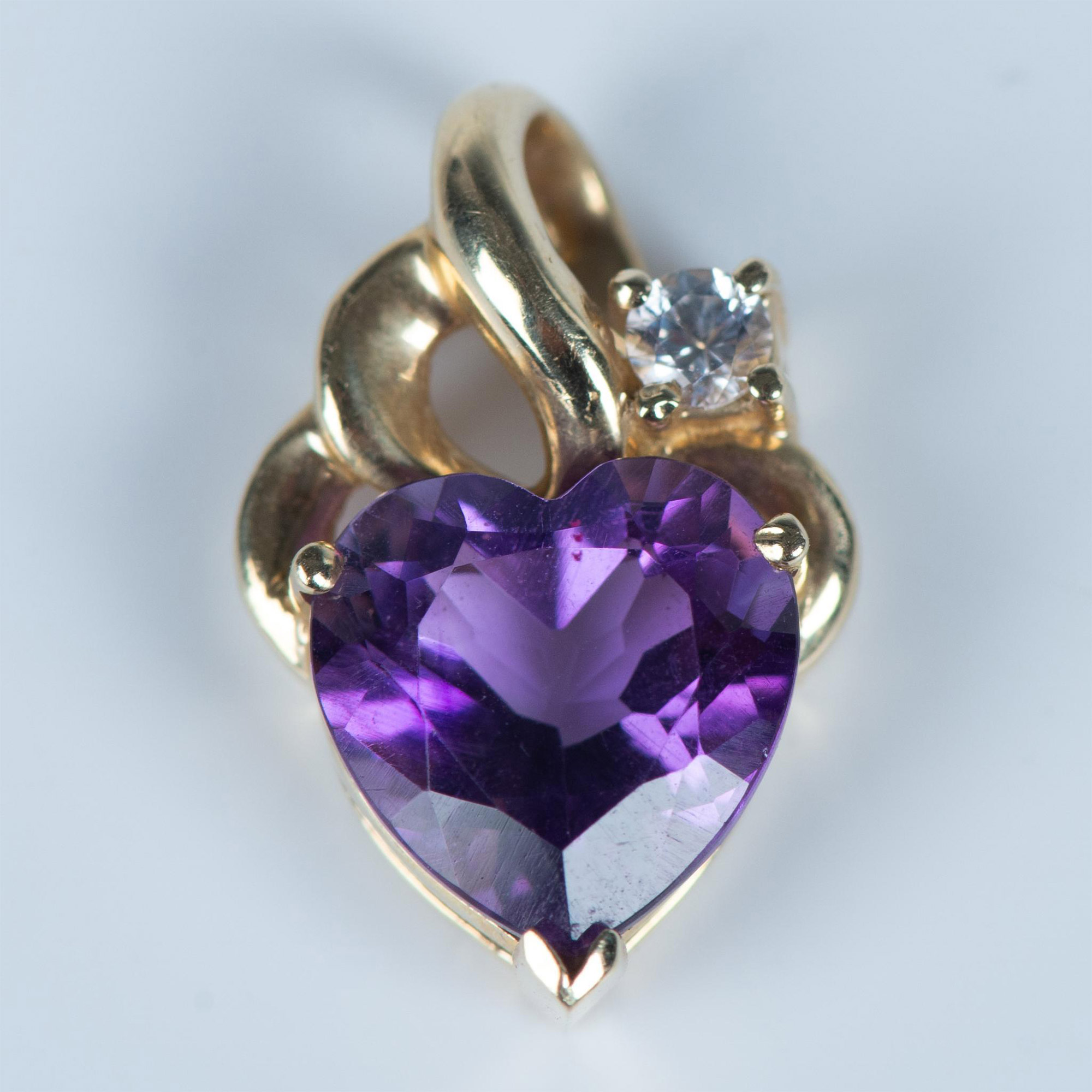 Dainty 14K Gold, Amethyst and Cubic Zirconia Heart Pendant - Image 3 of 4