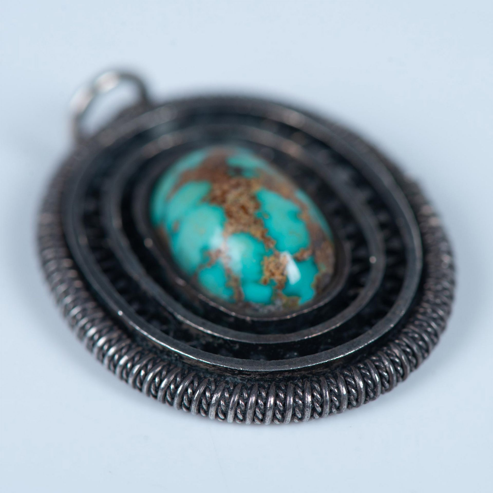 Vintage Handmade Sterling Silver and Turquoise Pendant - Bild 4 aus 4