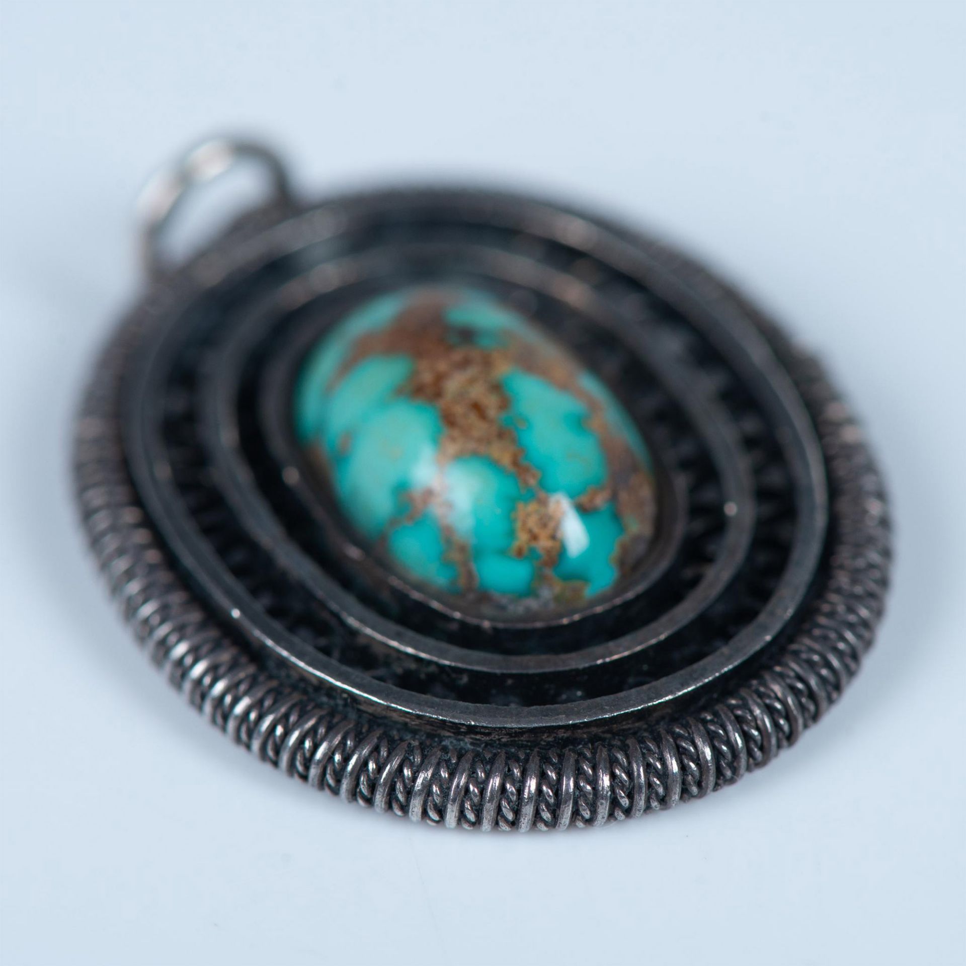 Vintage Handmade Sterling Silver and Turquoise Pendant - Image 4 of 4