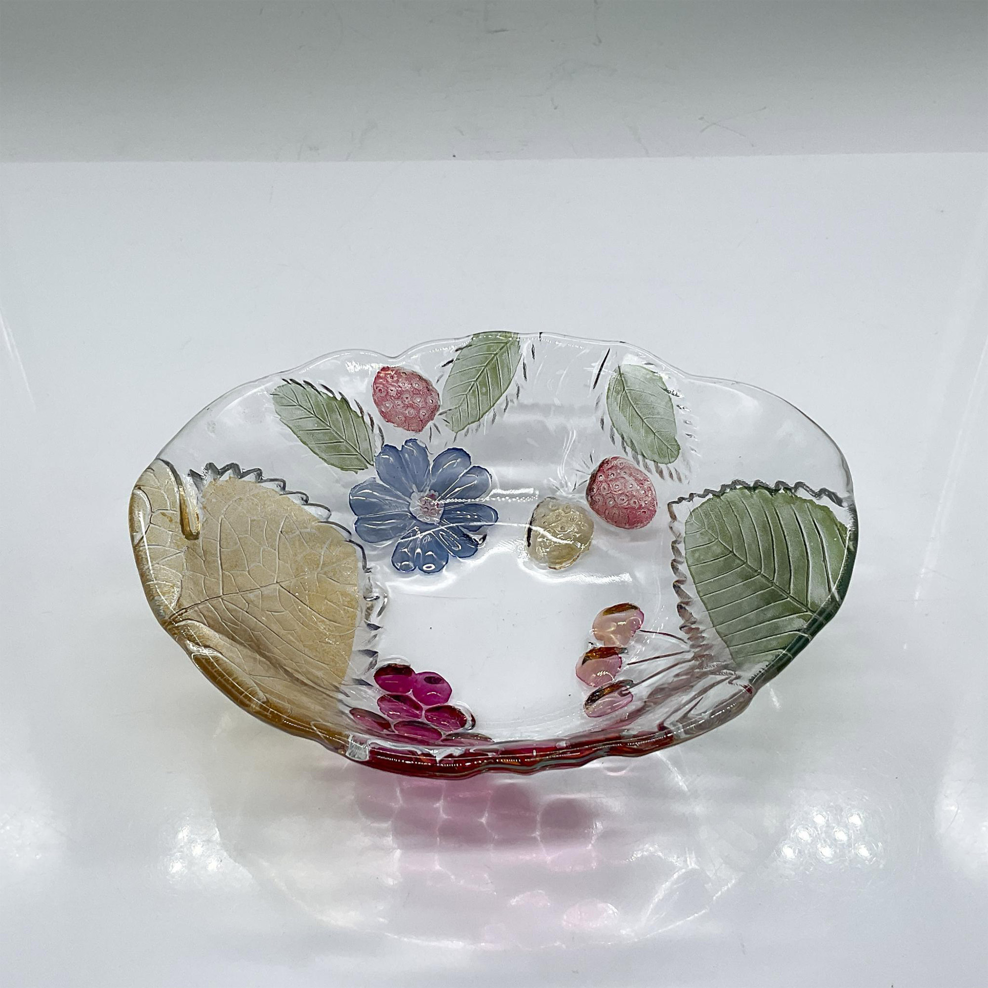 2pc Glass Serving Platter + Bowl - Fruits, Flowers + Leaves - Image 5 of 7