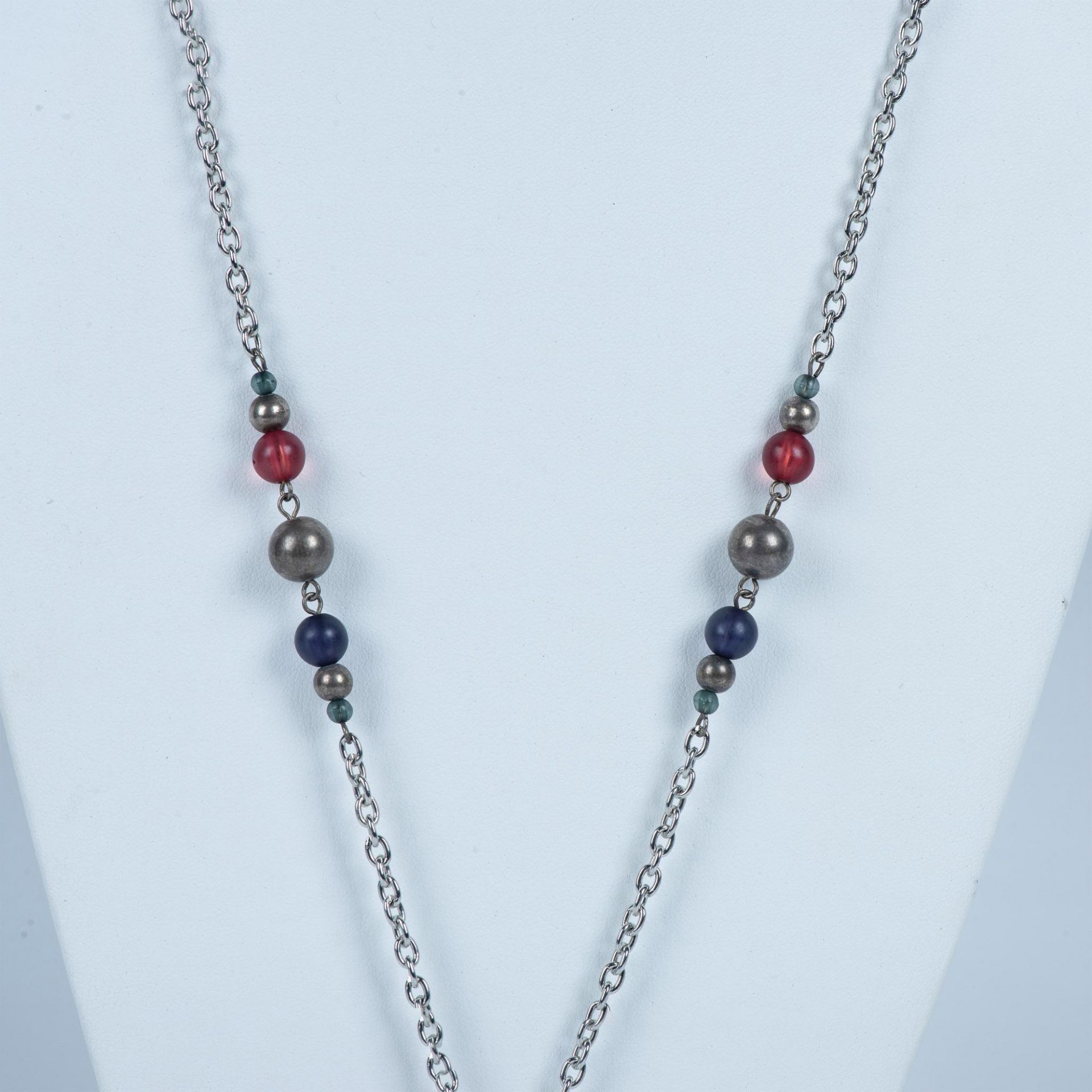 Retro Colorful Beaded Silver Metal Pendant Necklace - Bild 3 aus 6