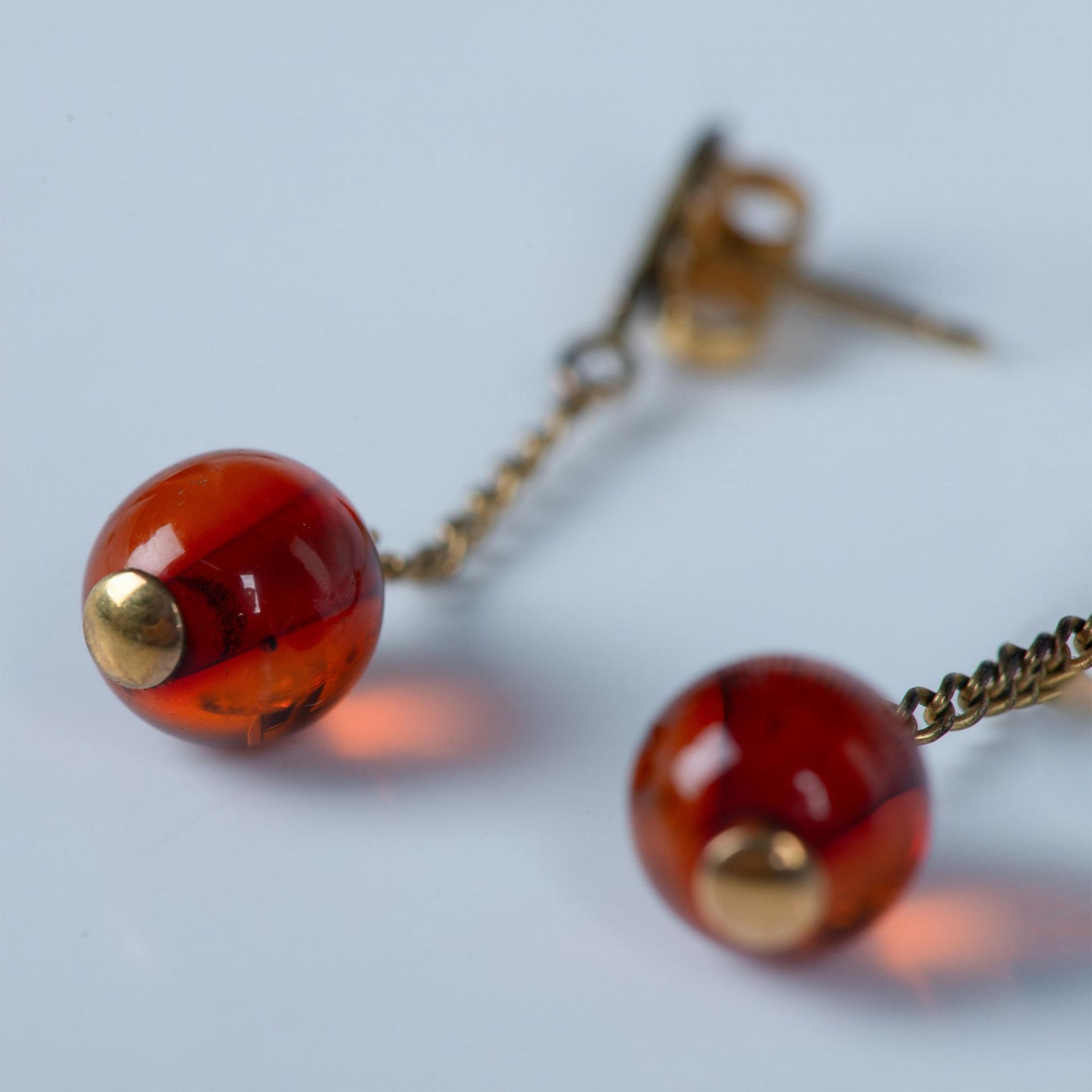 Cute Gold Tone Red Bead Drop Earrings - Image 4 of 4