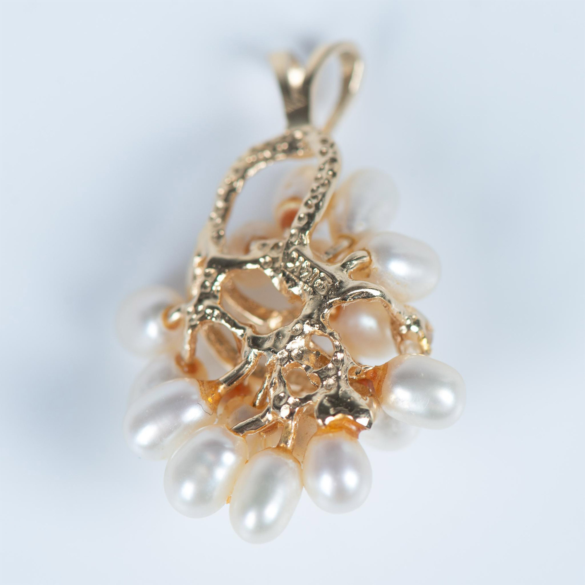 Fancy Vintage 14K Gold, Diamond and Pearl Cluster Pendant - Image 2 of 4