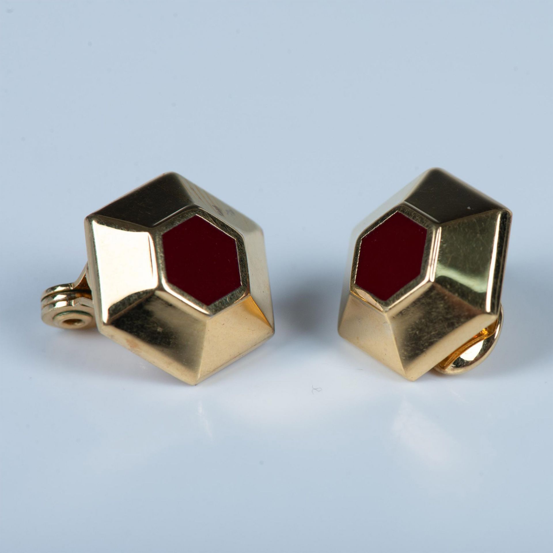 Monet Red Hexagon Gold Metal Clip-On Earrings - Image 2 of 5