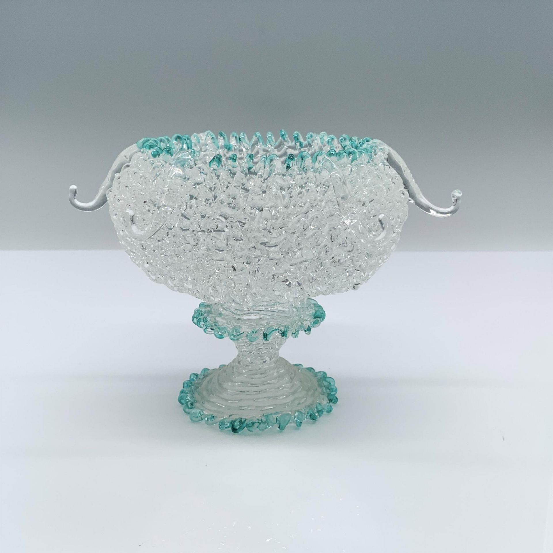 8pcs Mini Artisan Spun Glass Punch Bowl Set With Blue Trim - Image 4 of 4
