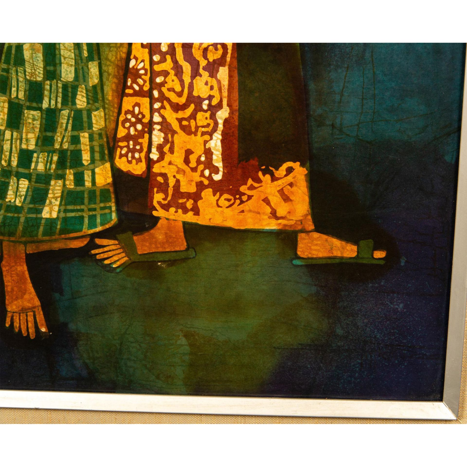 Large Artwork on Linen Board, Eastern Mediterranean Figures - Image 3 of 5