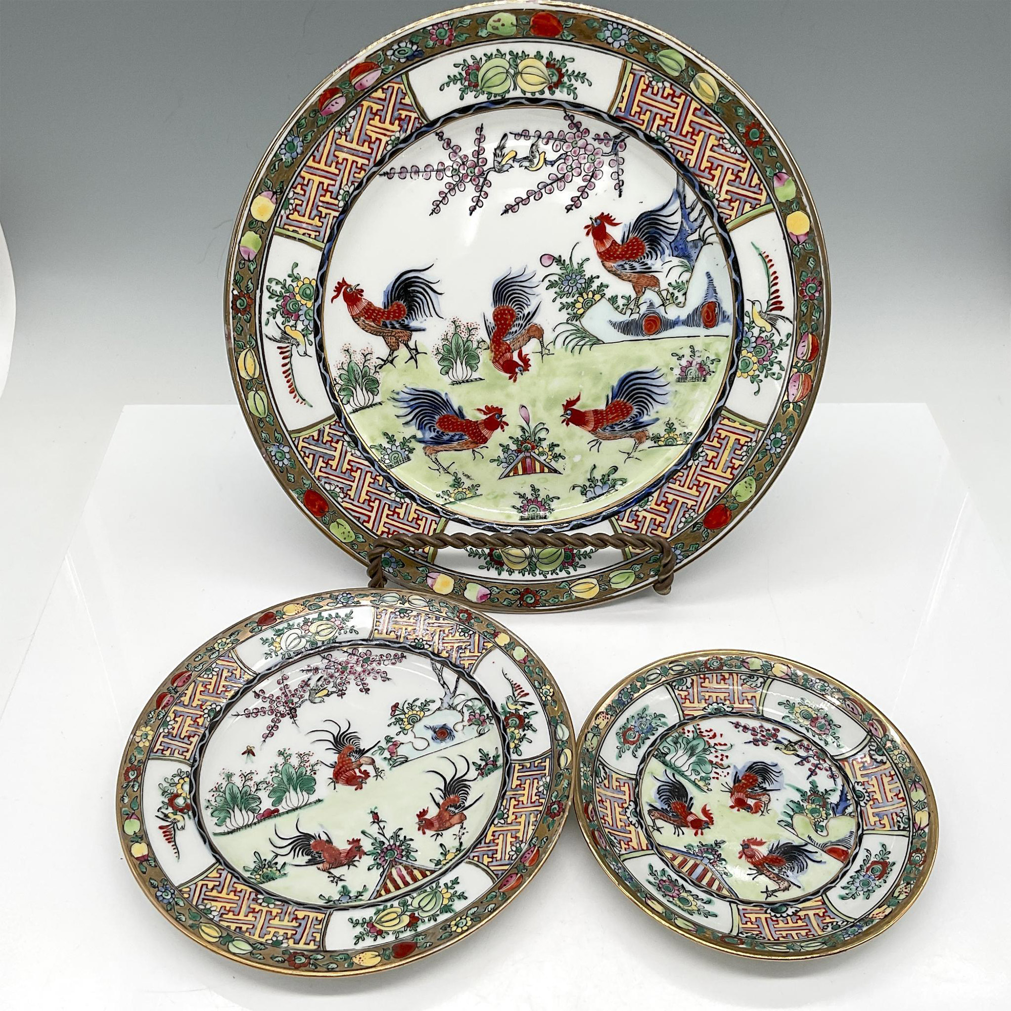 4pc Japanese Porcelain Server Ware, Rooster - Image 3 of 5