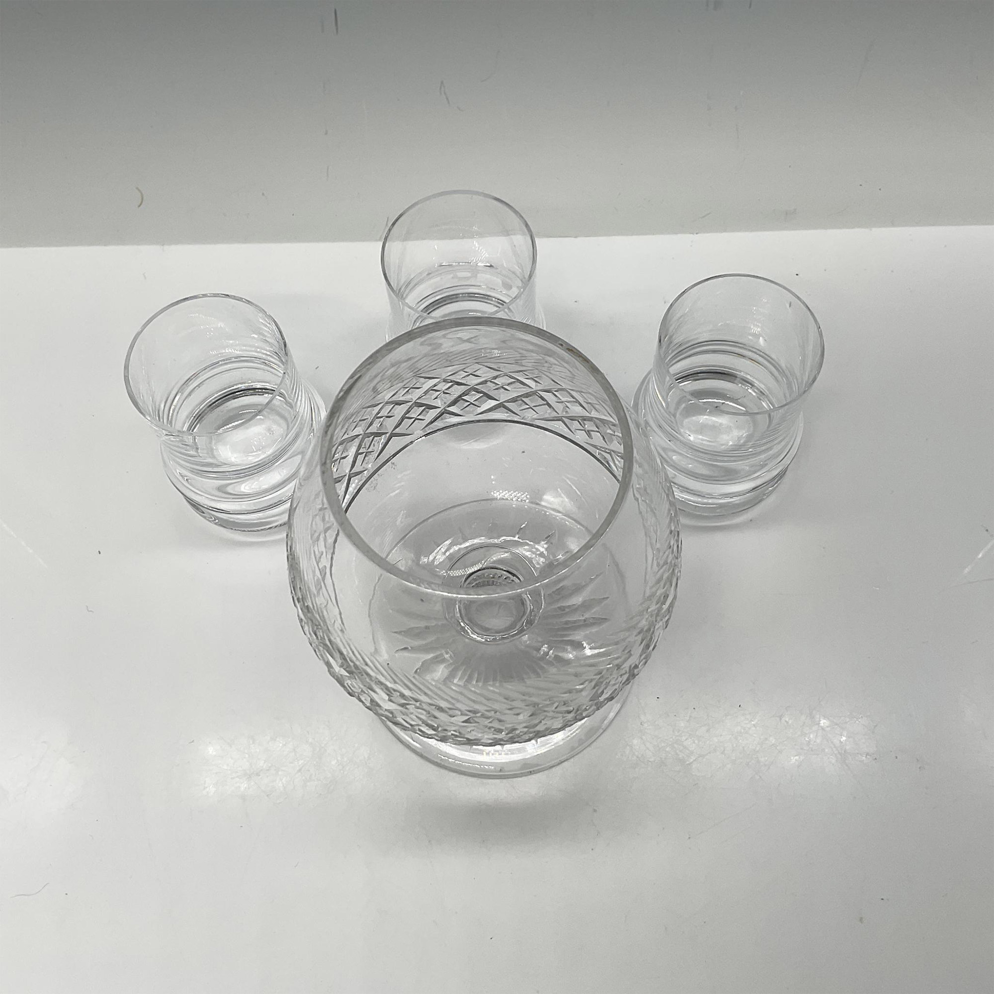 4pc Crystal Glasses, Tyrone Brandy Glass + Rosenthal Shot Glasses - Image 3 of 4