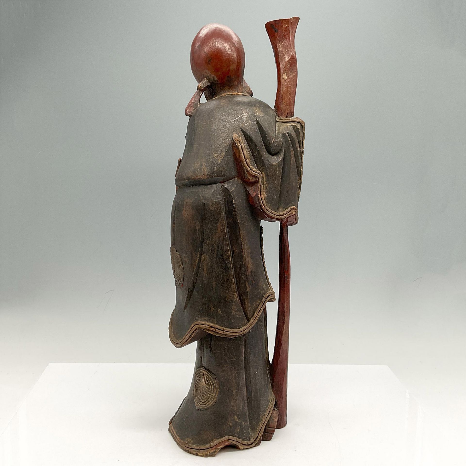 Chinese Hand Carved Wood Statue, Wiseman - Bild 2 aus 4