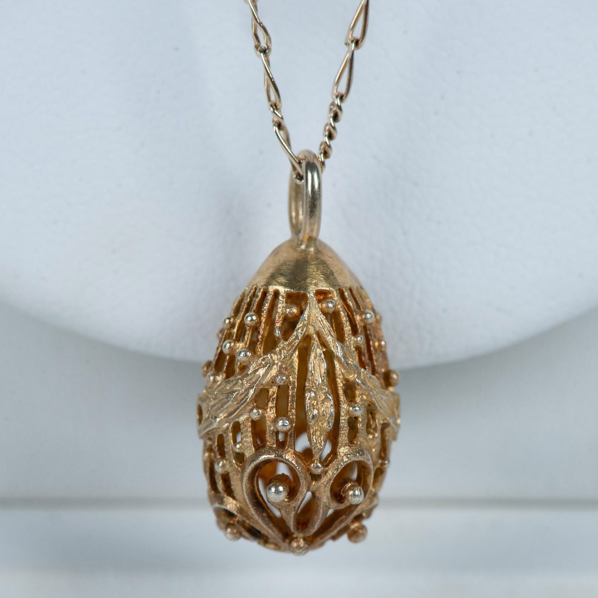 Mini Ornate Gold Metal Egg Pendant Necklace - Image 2 of 4