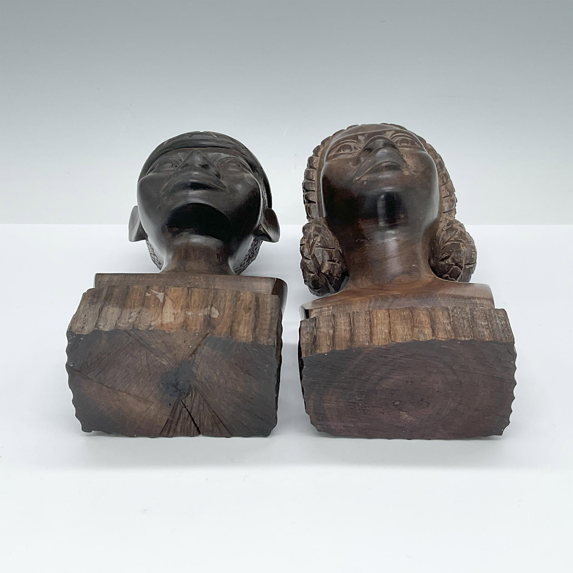 Pair of Vintage Wooden Carved Tribal Figural Busts - Image 3 of 3