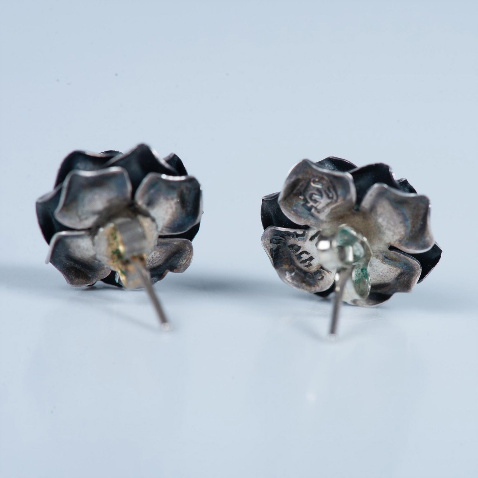 Cute Mexican Sterling Silver Rose Earrings - Image 4 of 4