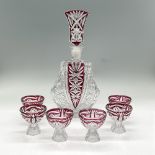 7pc Vintage Bohemian Czech Glass Decanter + Small Glasses