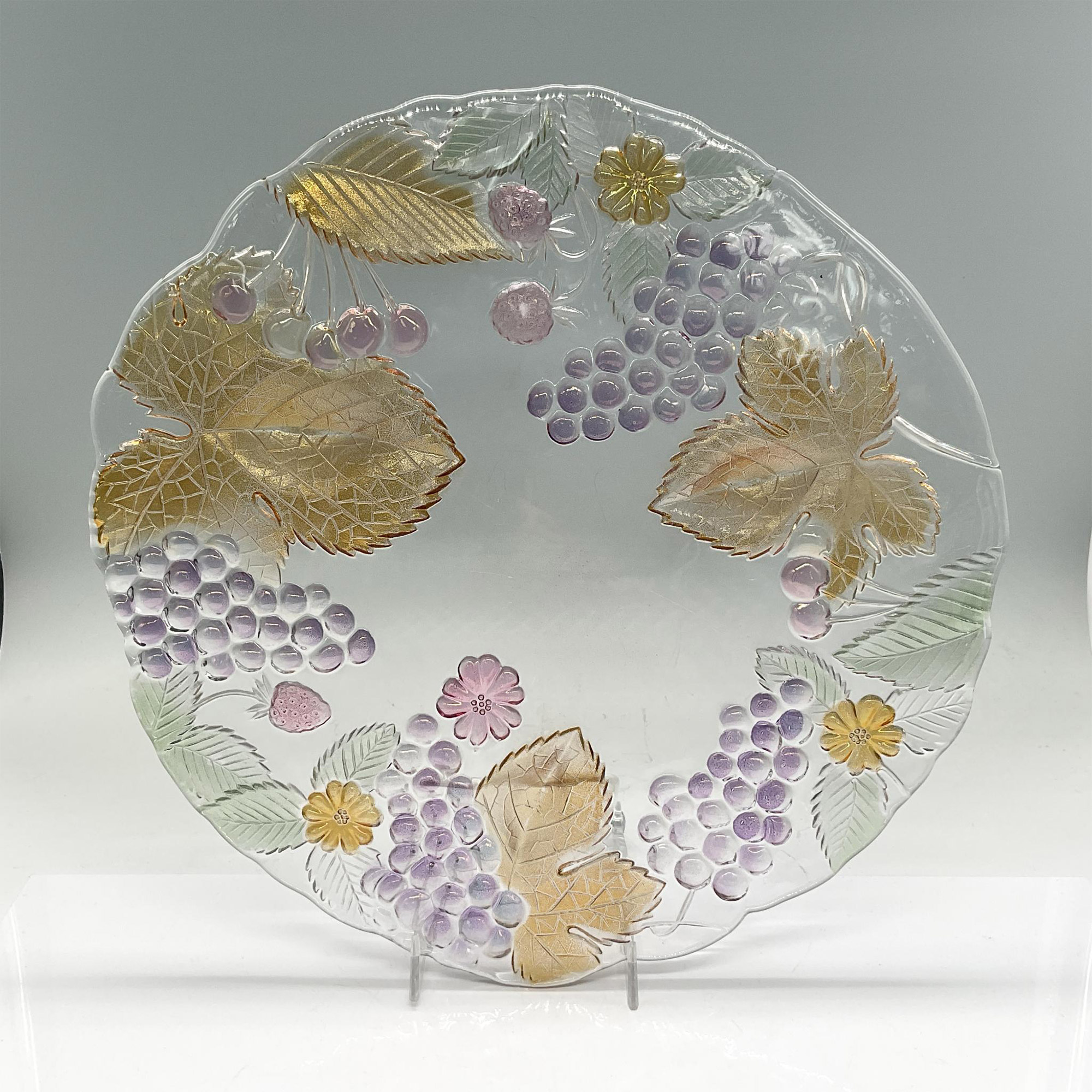 2pc Glass Serving Platter + Bowl - Fruits, Flowers + Leaves - Image 2 of 7