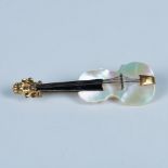 Detailed Mother of Pearl Figural Violin Brooch