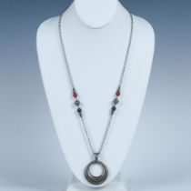 Retro Colorful Beaded Silver Metal Pendant Necklace