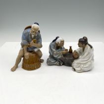 2pc Shiwan Mudman Pottery Figurines, Fisherman + Scholars