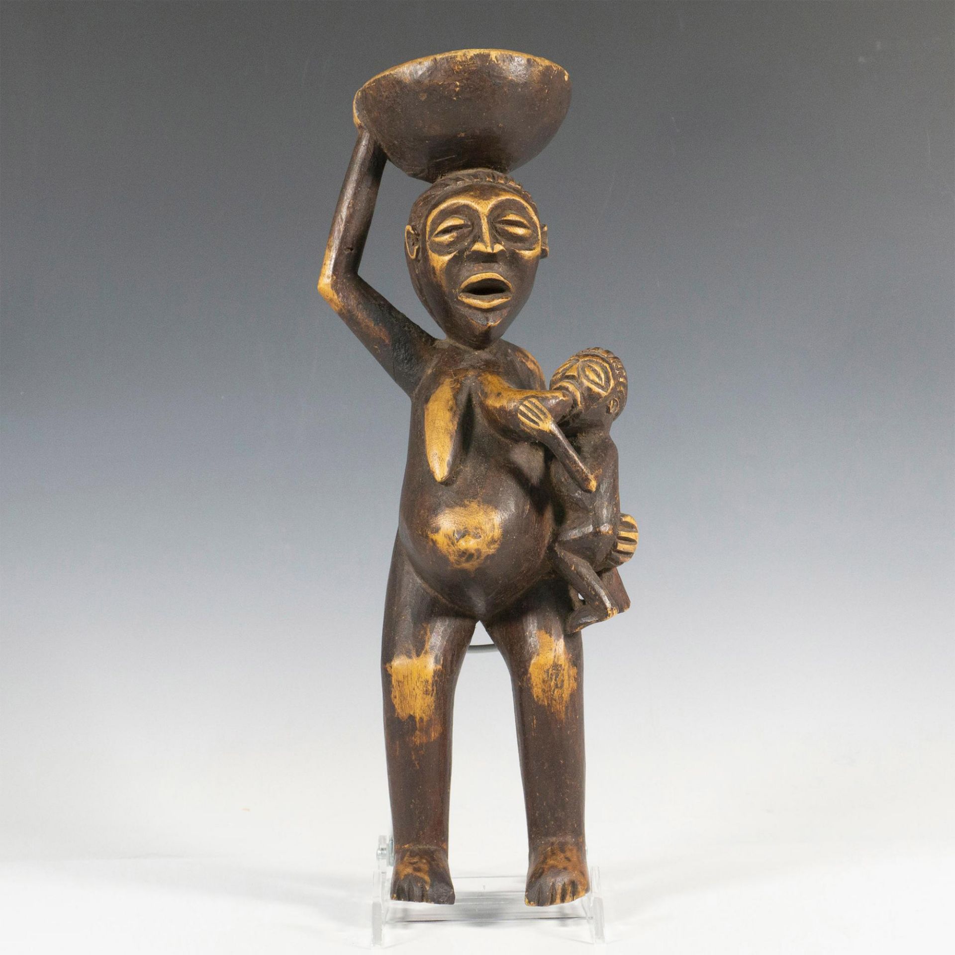 Wooden Tribal Figure of Mother and Child - Image 2 of 8