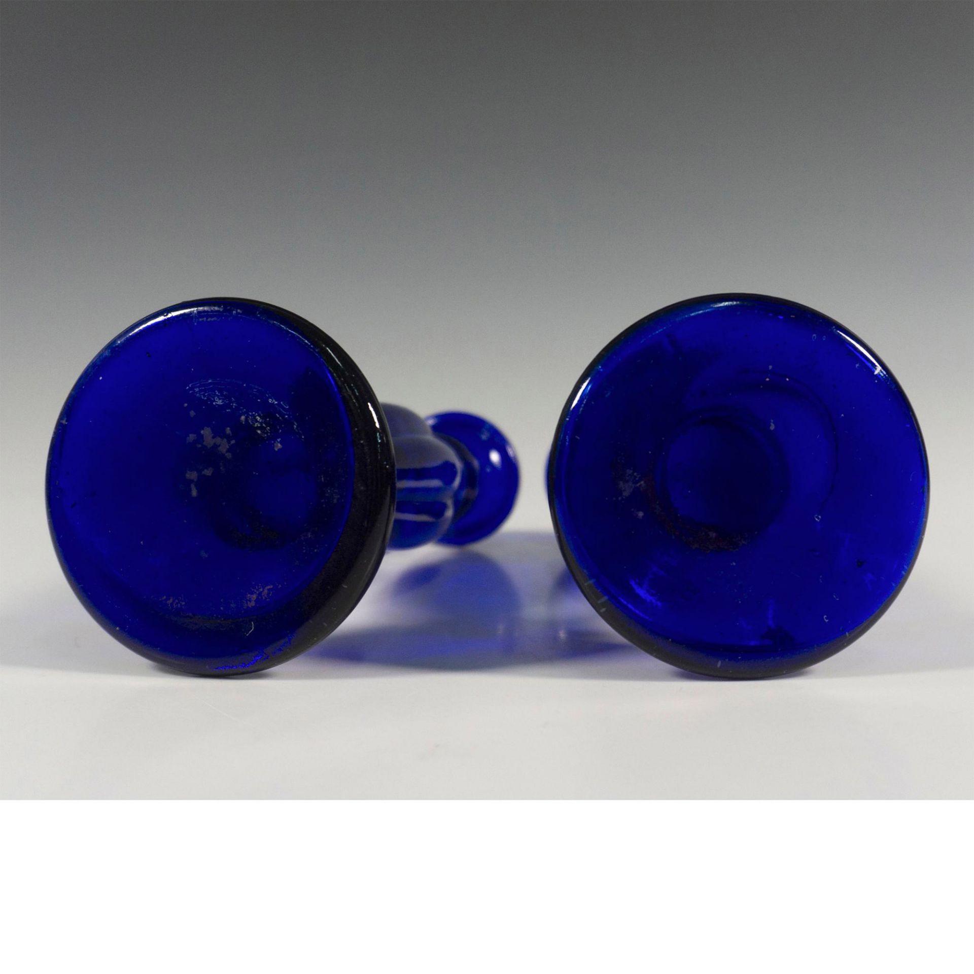 Pair of Vintage Art Glass Blue Candle Holders - Image 5 of 5