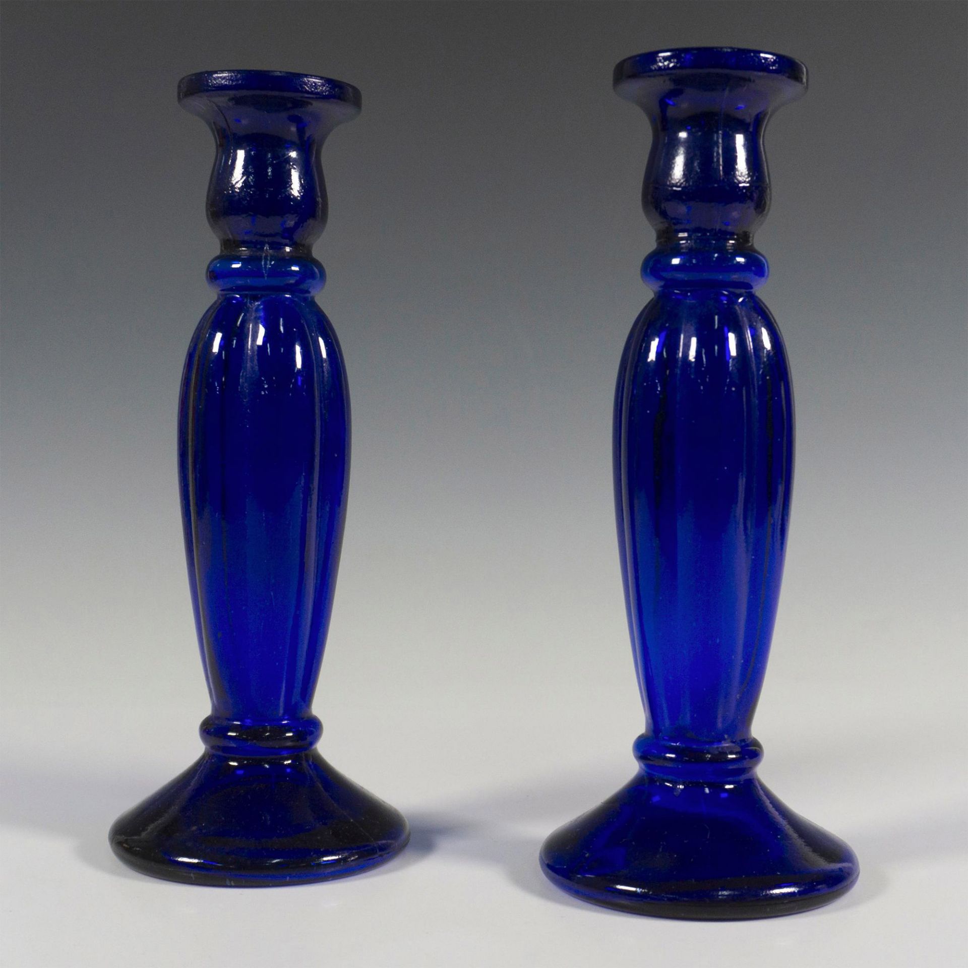 Pair of Vintage Art Glass Blue Candle Holders - Image 2 of 5