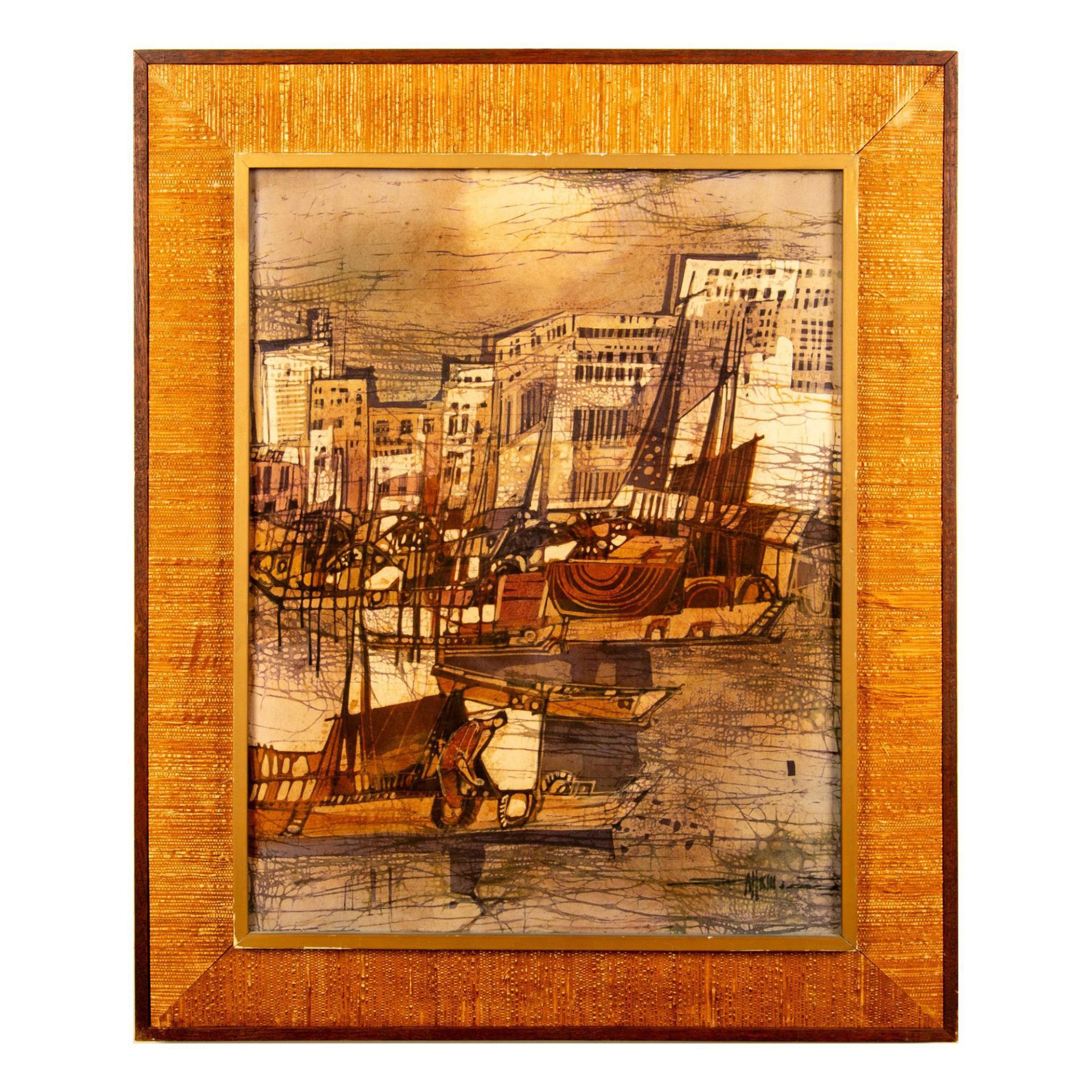 Vintage Mediterranean Harbor Scene on Synthetic Board