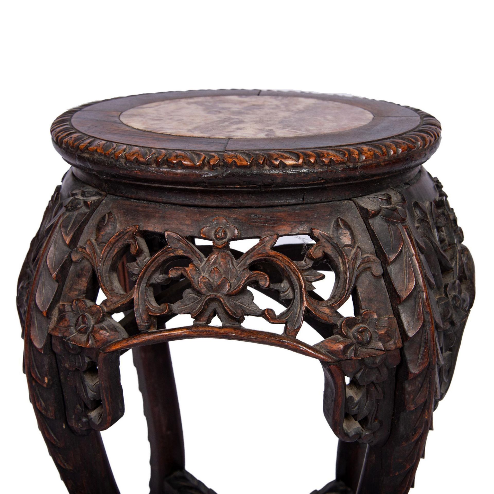 Antique Chinese Jardiniere Stand in Ebonized Wood with Marble Top - Image 3 of 5