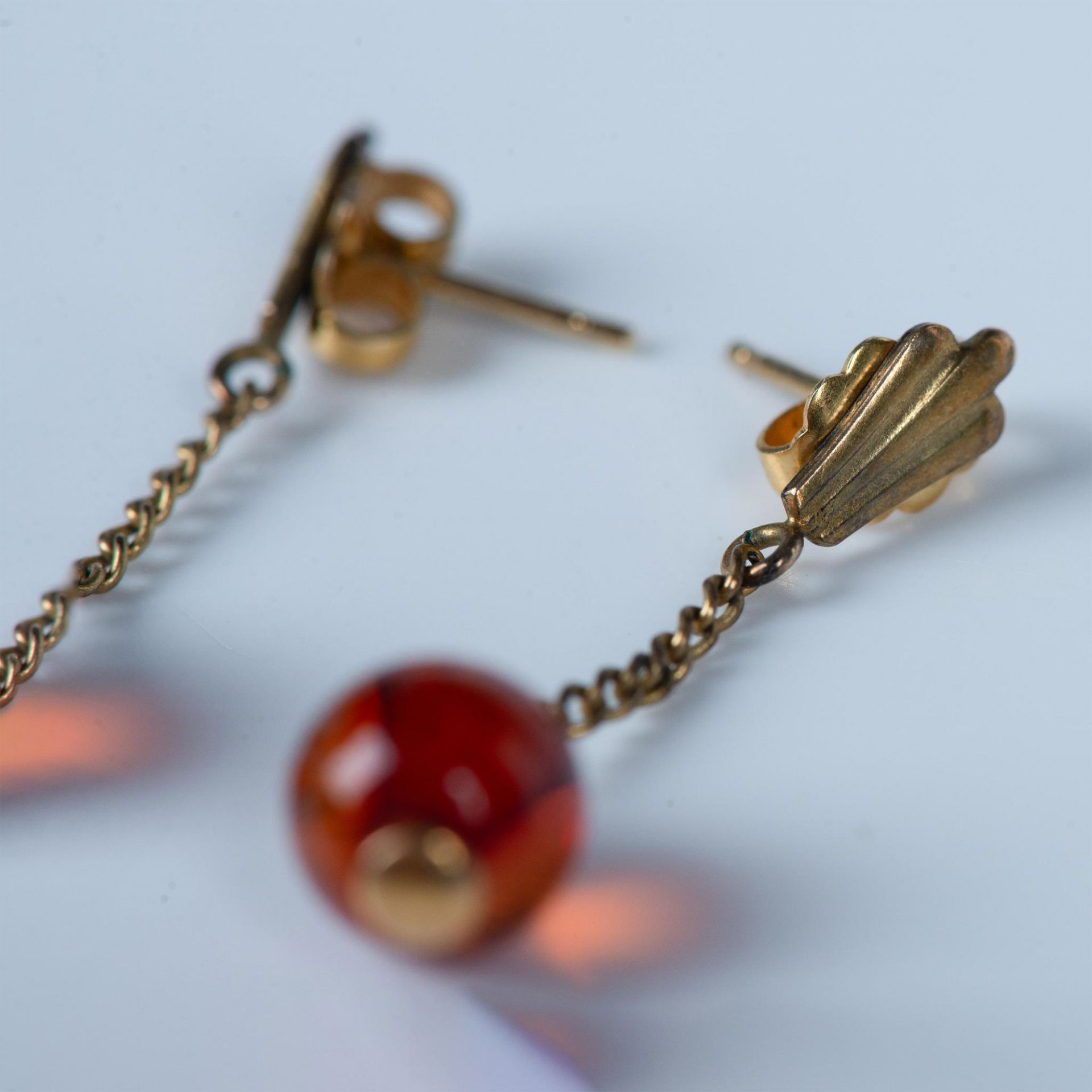 Cute Gold Tone Red Bead Drop Earrings - Image 3 of 4