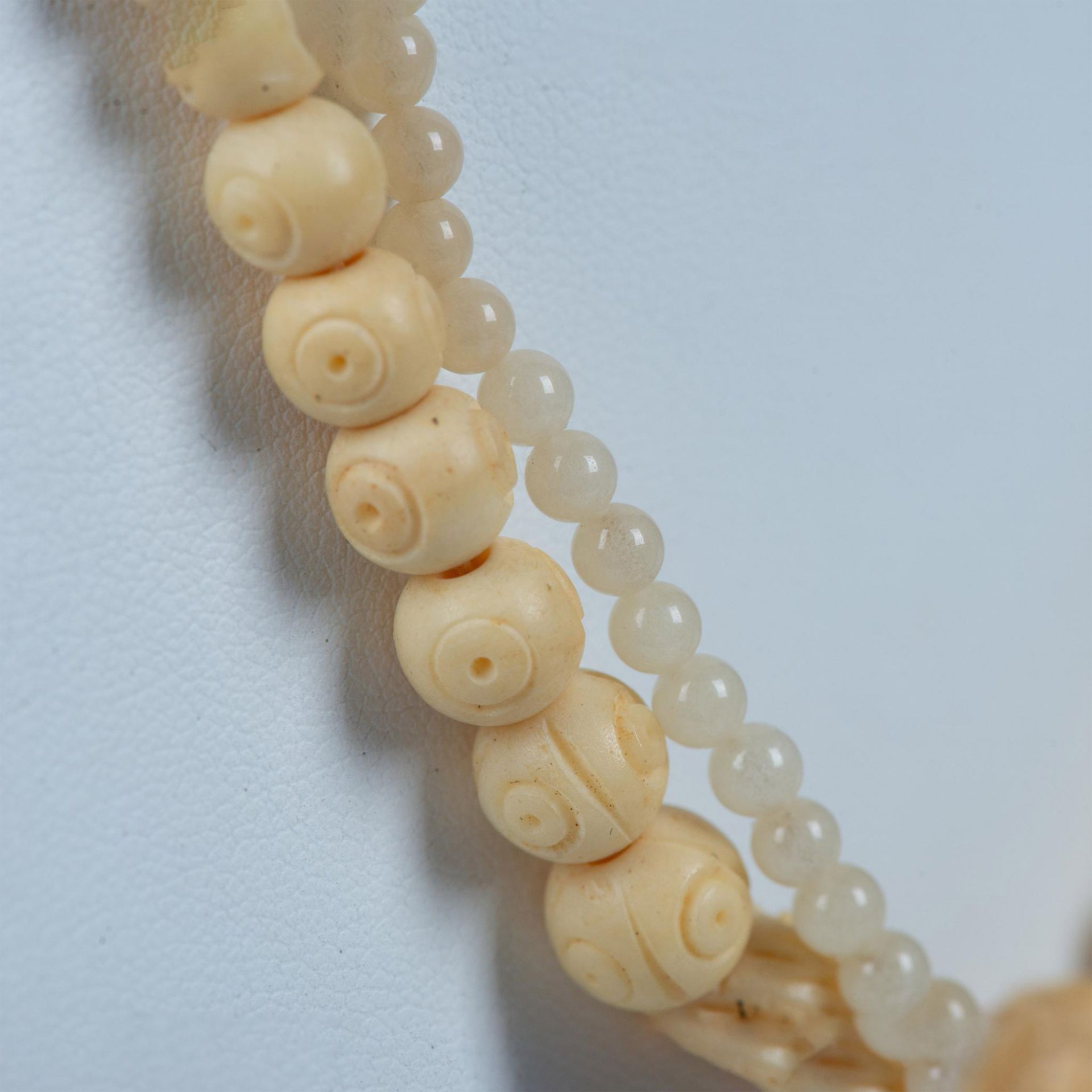 2pc Carved Bone and Gemstone Bead Necklaces - Image 2 of 2