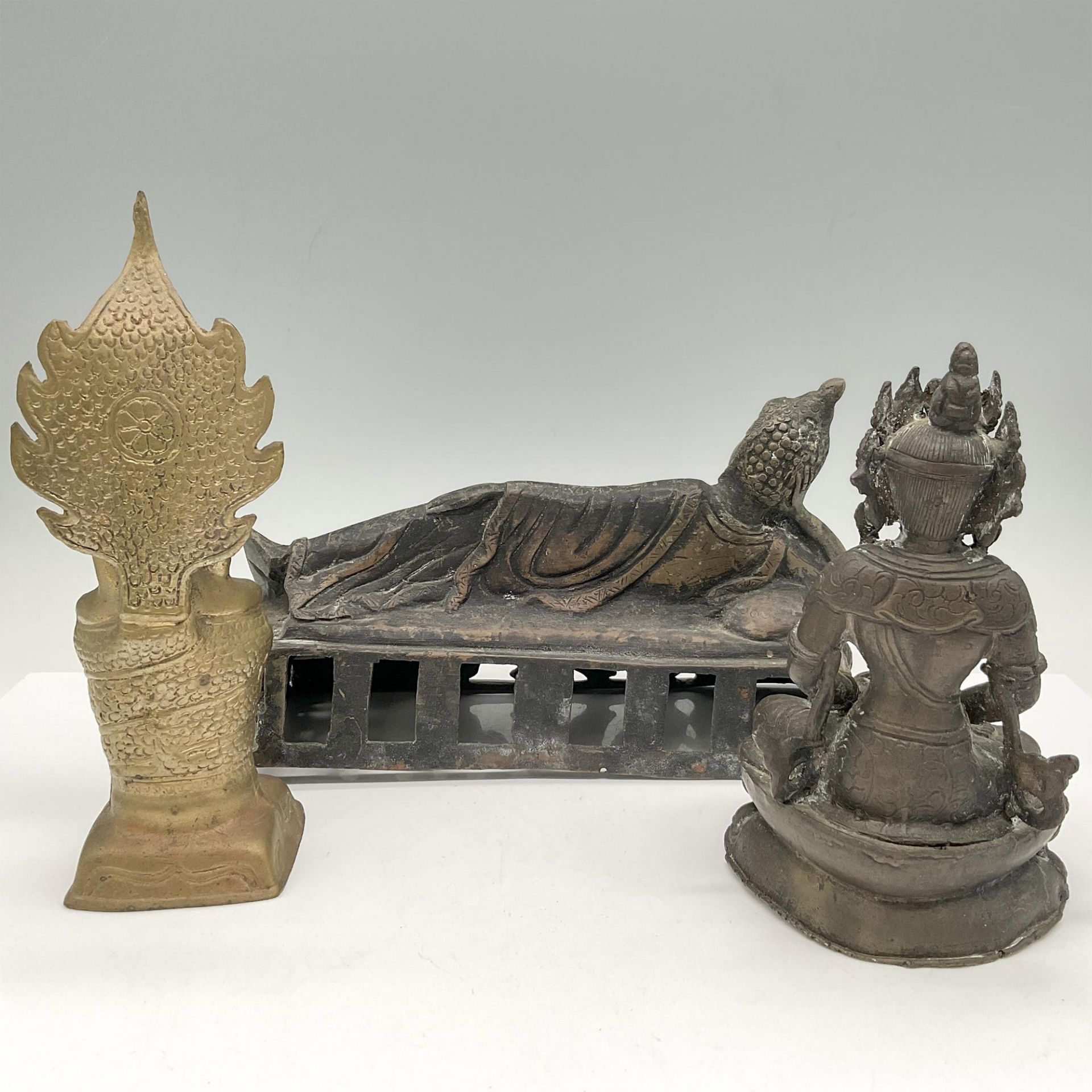 3pc Thai Metal Buddha Statues - Image 2 of 3