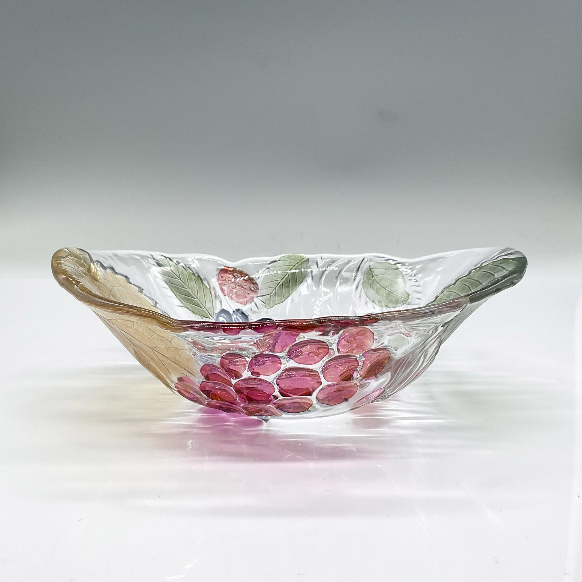 2pc Glass Serving Platter + Bowl - Fruits, Flowers + Leaves - Image 4 of 7