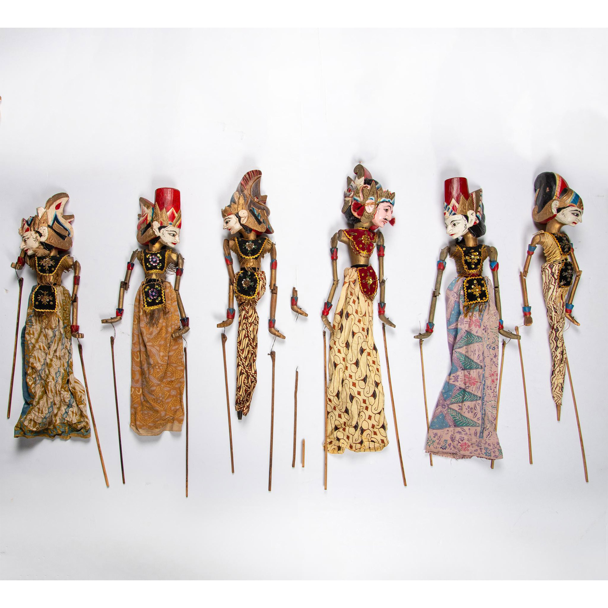 6pc Indonesian Wayang Golek Stick Puppets - Image 2 of 6