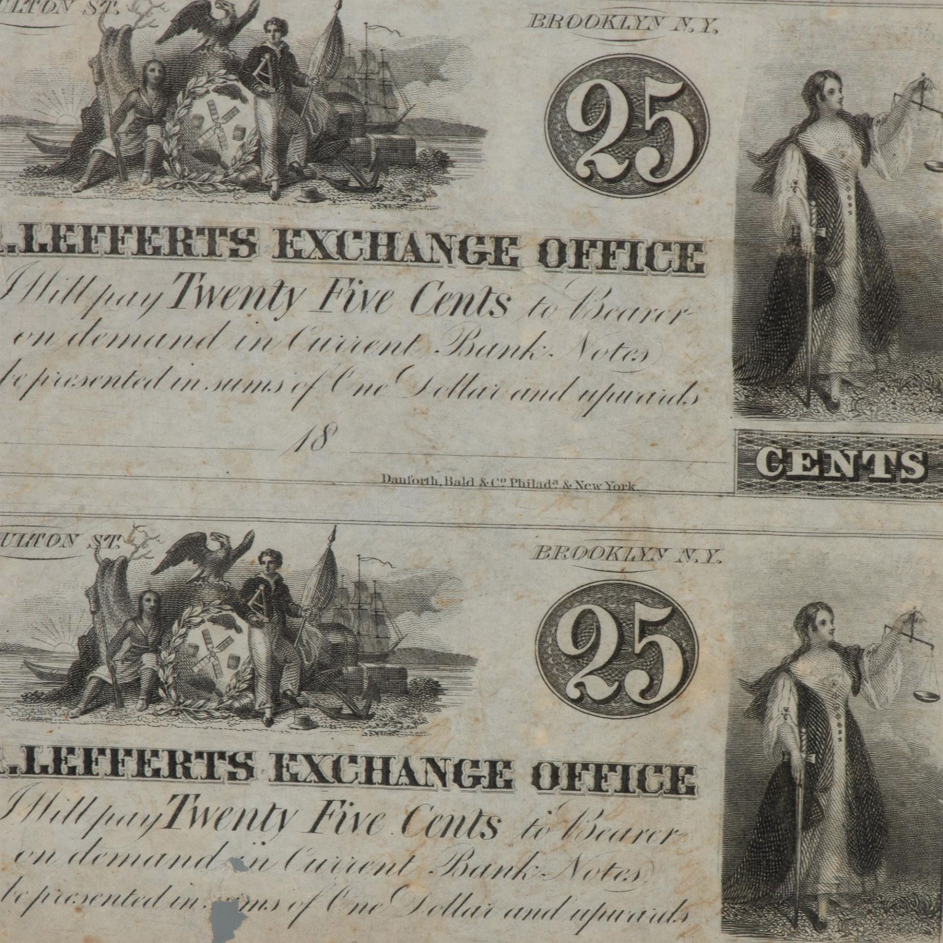 1830 SINGLE UNCUT SHEET WITH 6 R.LEFFERTS EXCHANGE NOTES - Bild 2 aus 5