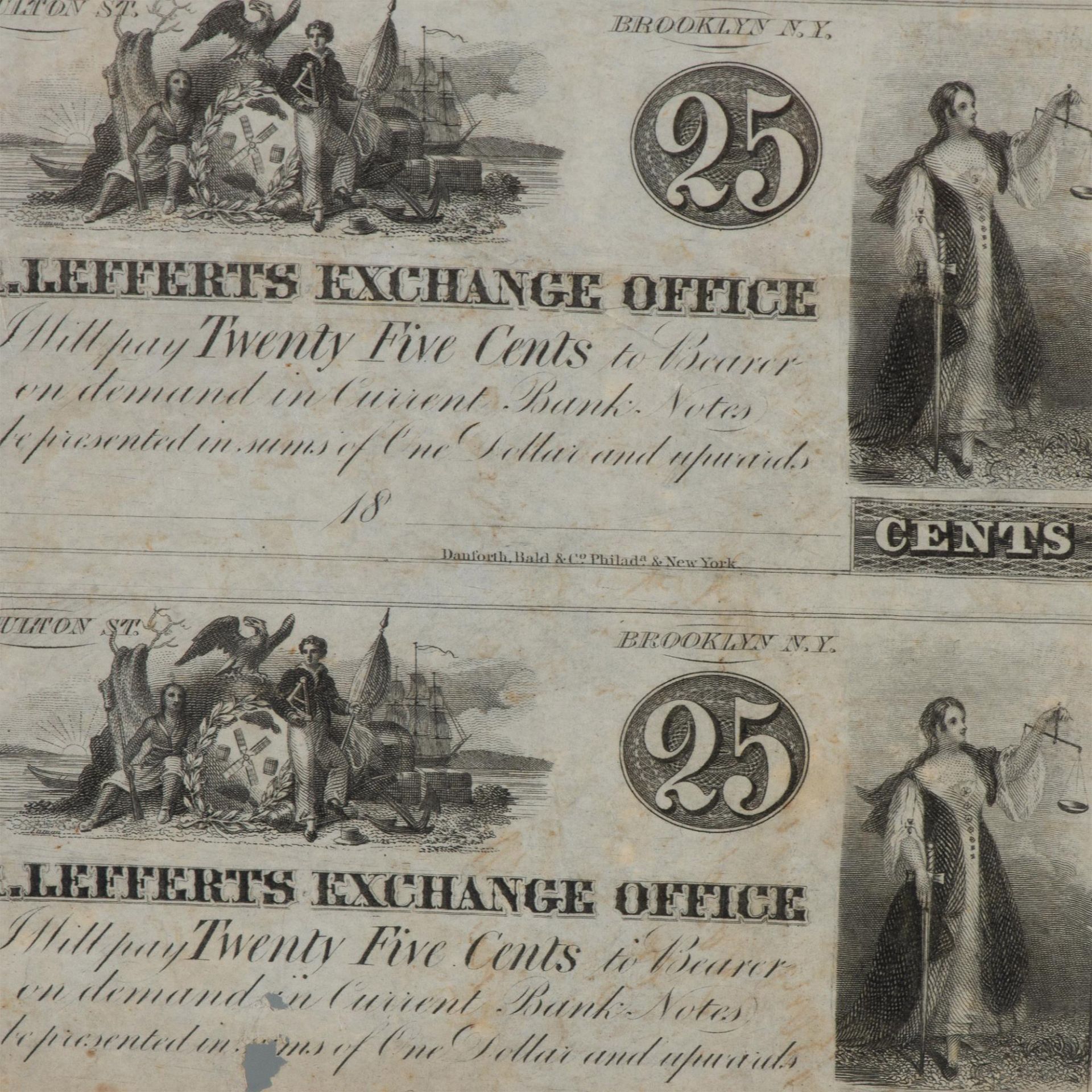 1830 SINGLE UNCUT SHEET WITH 6 R.LEFFERTS EXCHANGE NOTES - Image 2 of 5