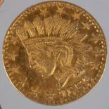 1853 ROUND INDIAN #1 CALIFORNIA GOLD COIN EF