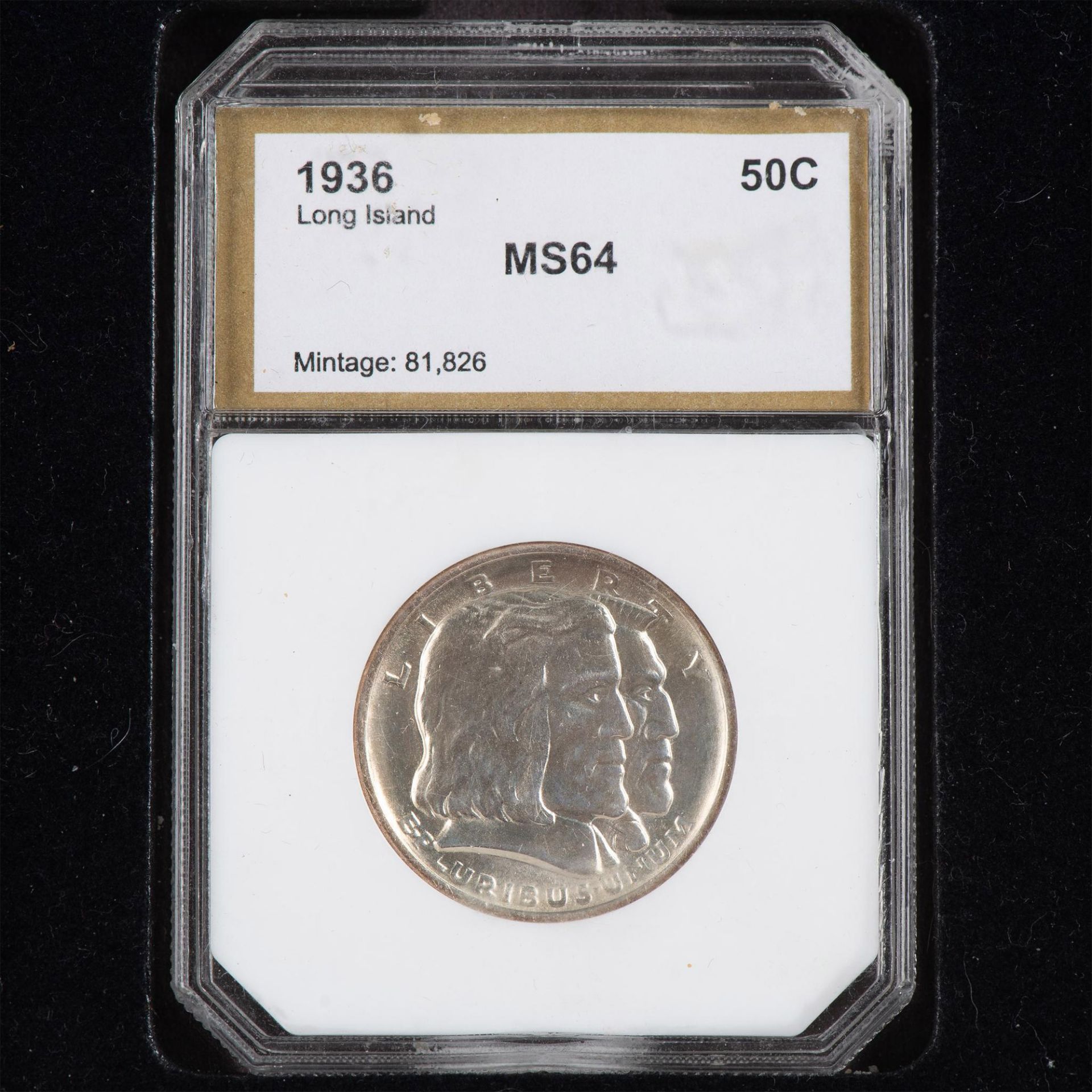 1936 COMMEMORATIVE LONG ISLAND 50C COIN SLAB PCI MS64