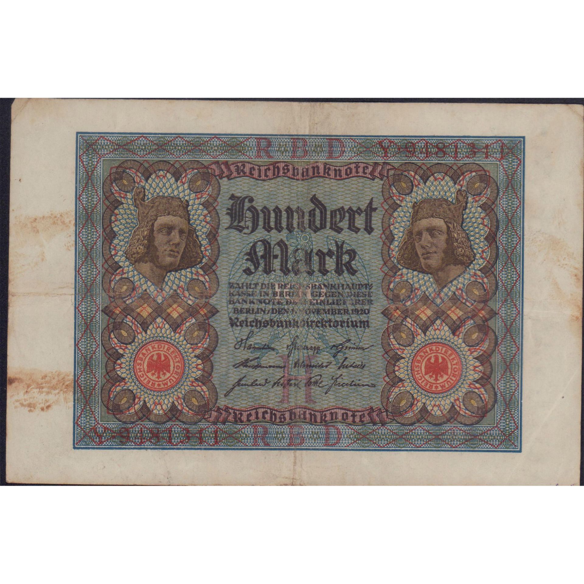 Antique 1920 German 100 Mark Banknote