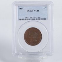 1854 US LARGE 1C PCGS GRADED AU55