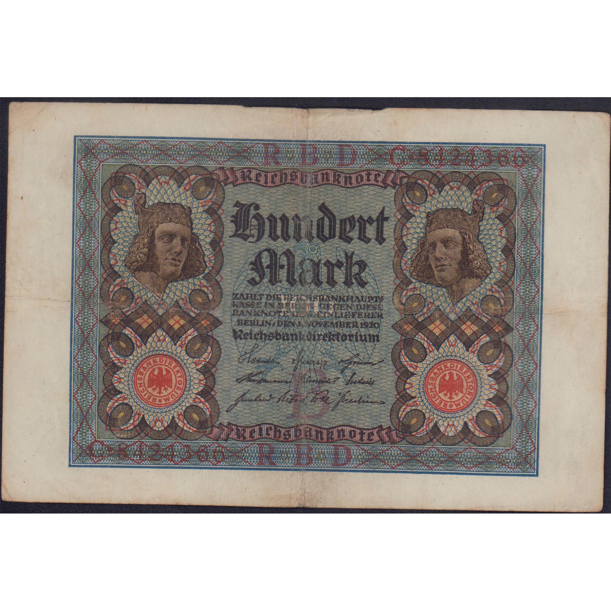 Antique 1920 German 100 Mark Banknote