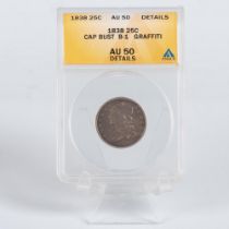 1838 CAPPED BUST B-1 25 CENT COIN AU50