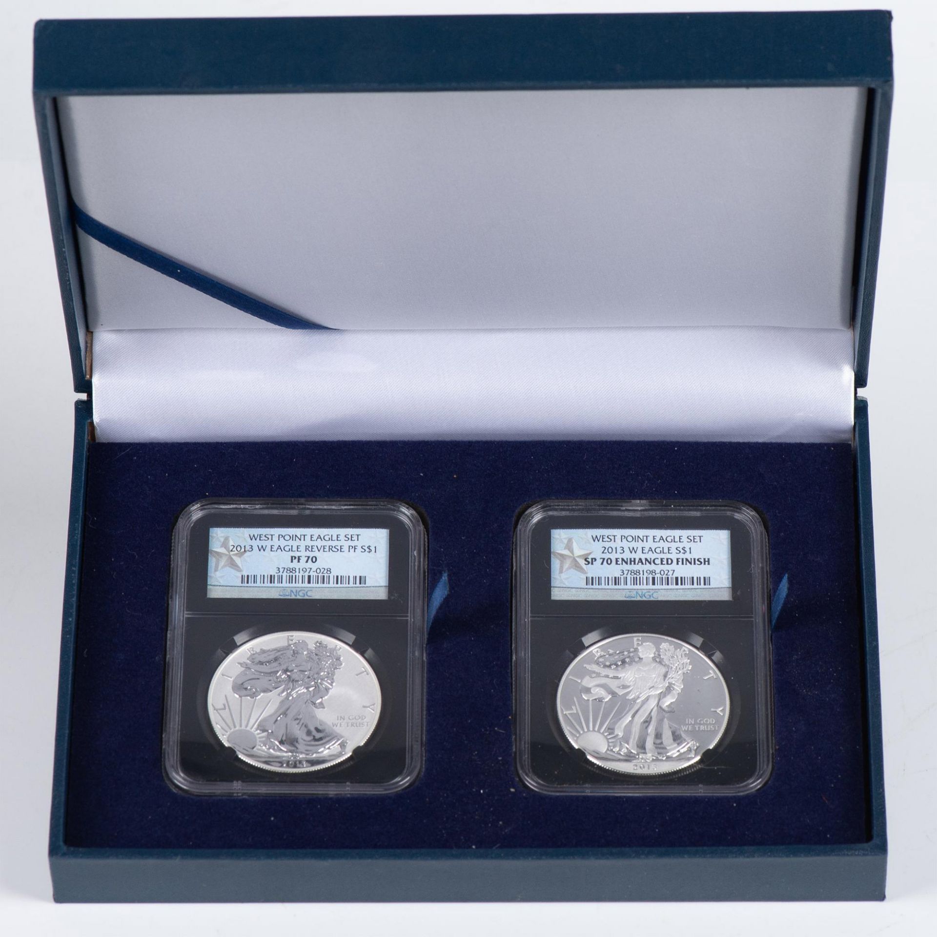 2PC 2013 SILVER EAGLE WEST POINT SET PF70 & SP70