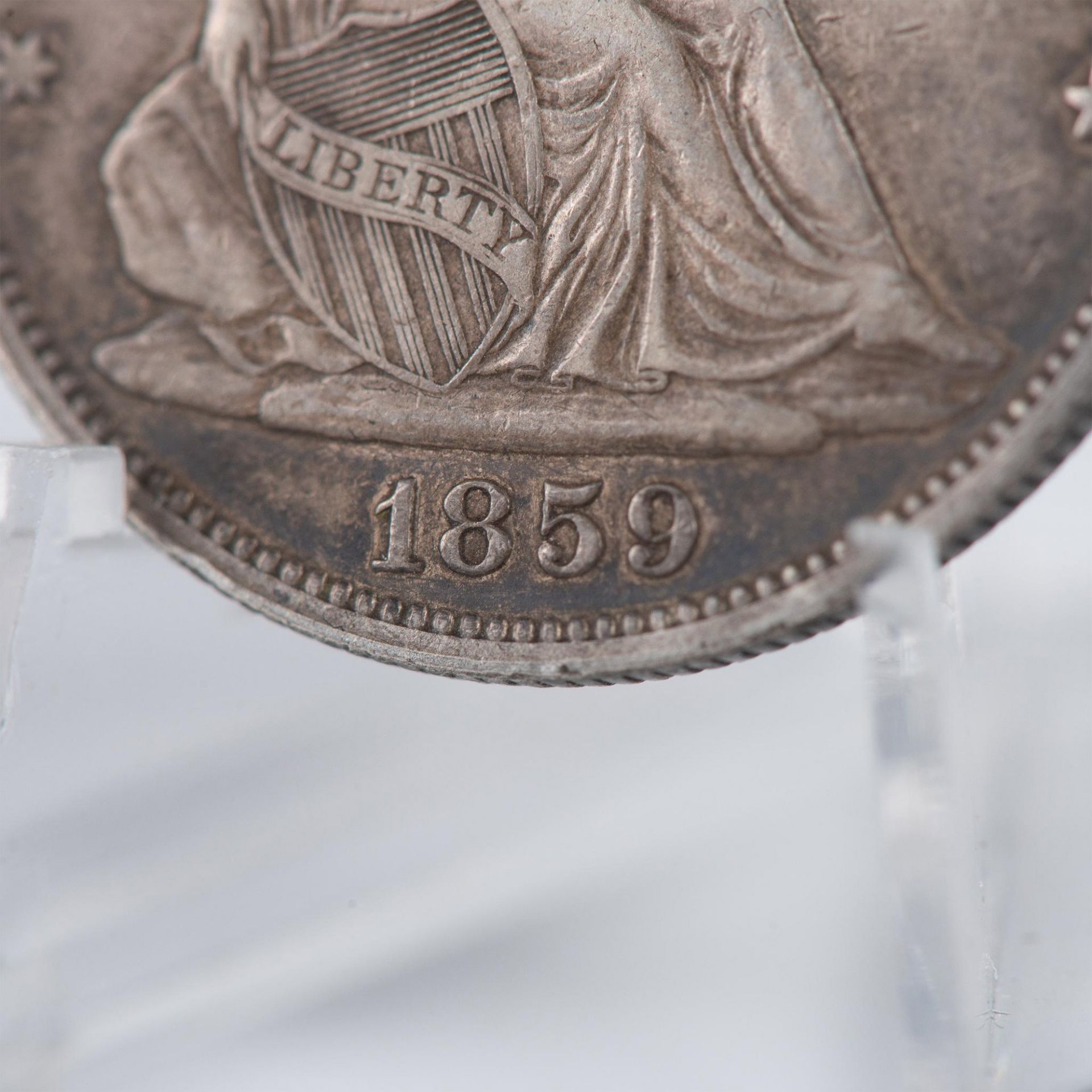 1859 SEATED LIBERTY US HALF DOLLAR AU50 - Image 3 of 11