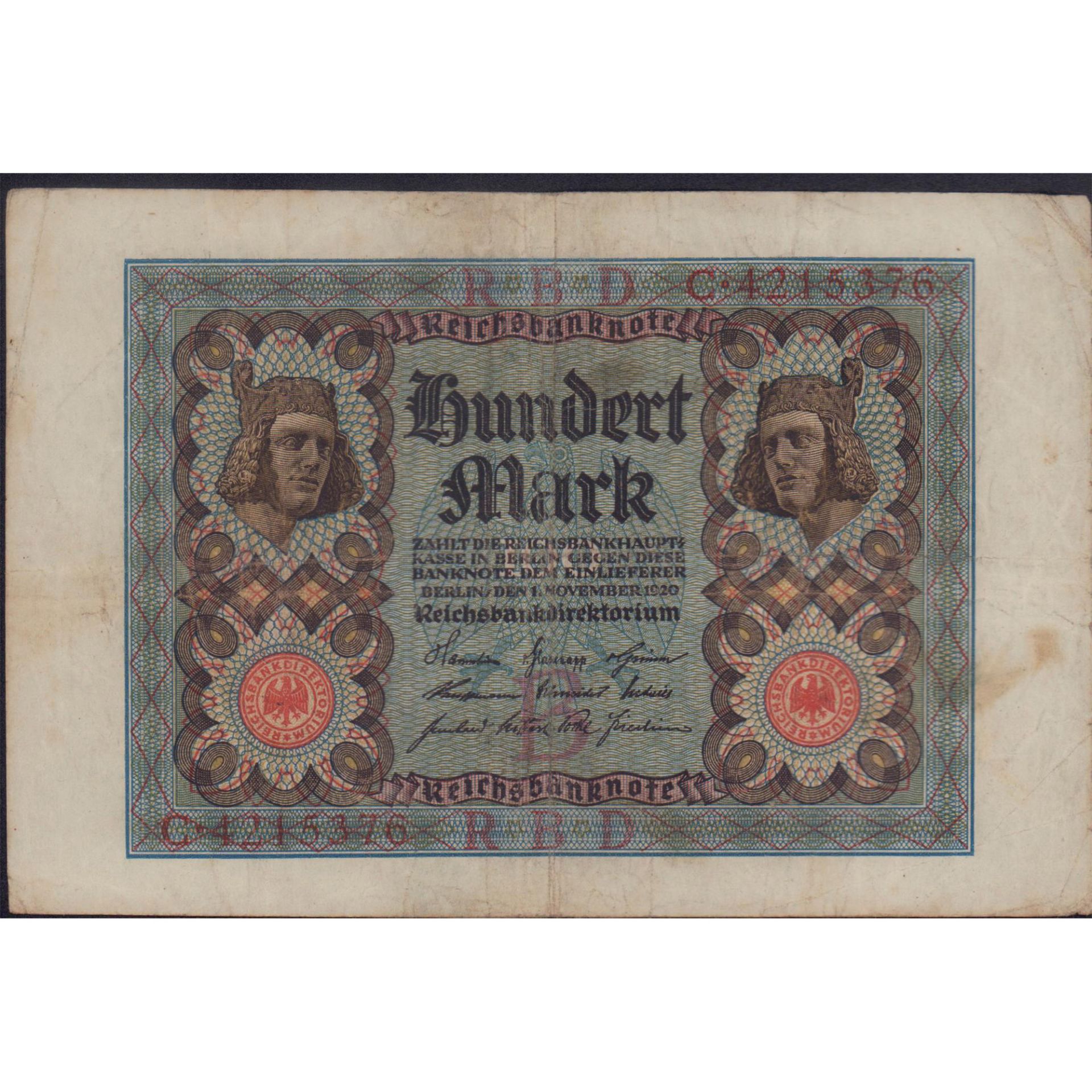 Antique 1920 German 100 Mark Banknote
