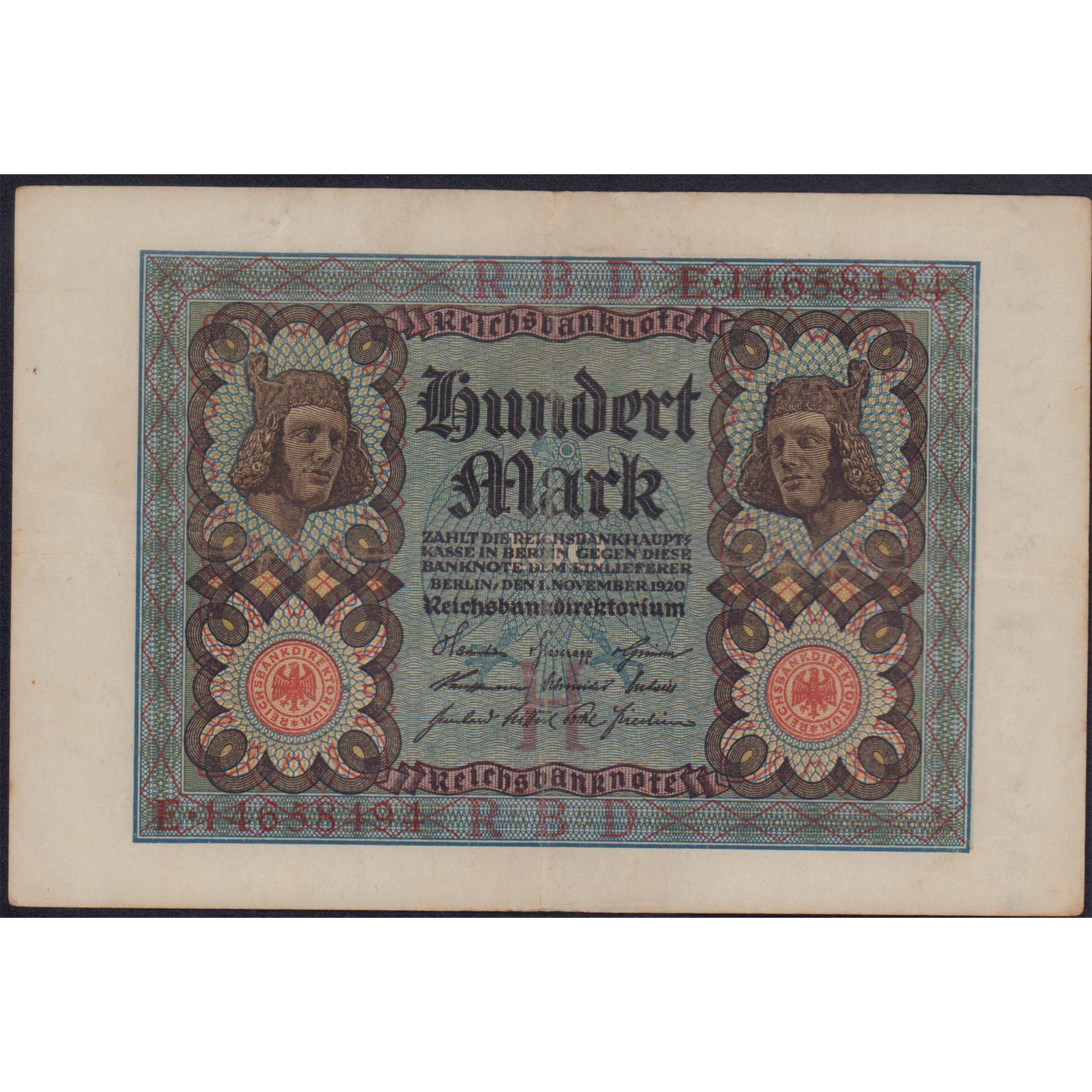 Antique 1920 German 100 Mark Banknote