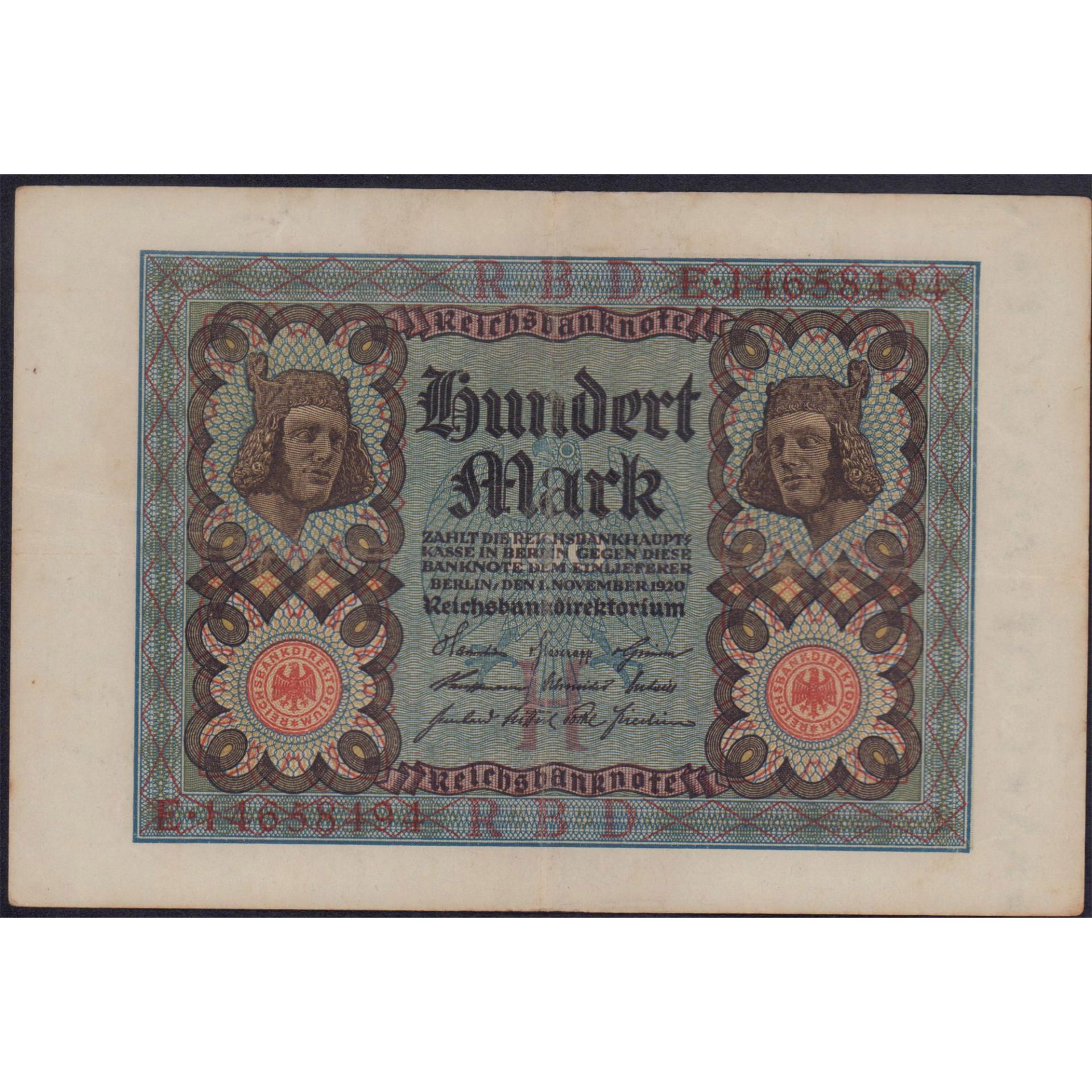 Antique 1920 German 100 Mark Banknote