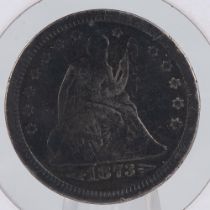 1873 US SEATED LIBERTY QUARTER VG