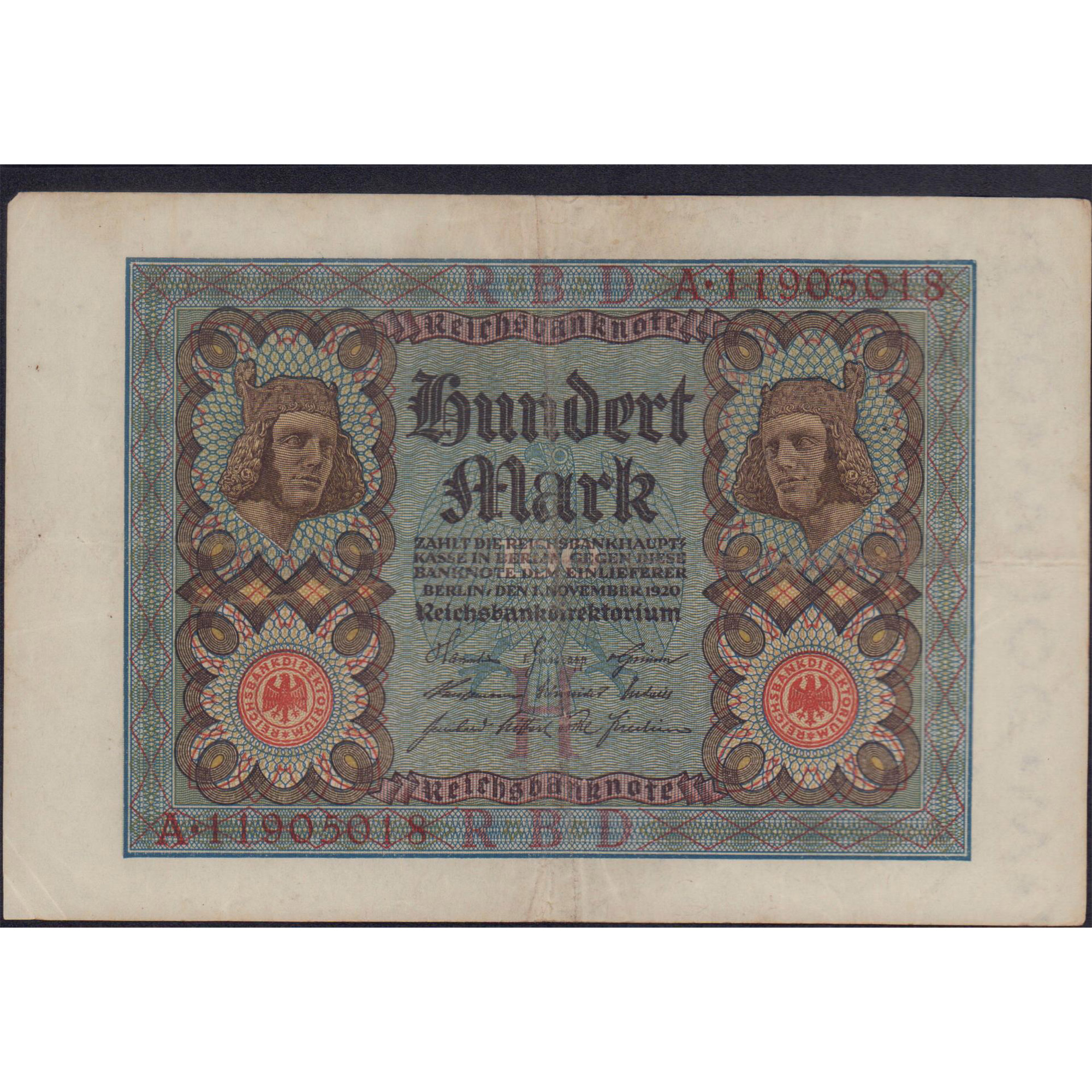 Antique 1920 German 100 Mark Banknote