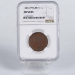 1856 US LARGE 1C UPRIGHT 5 NGC GRADED AU58 BN